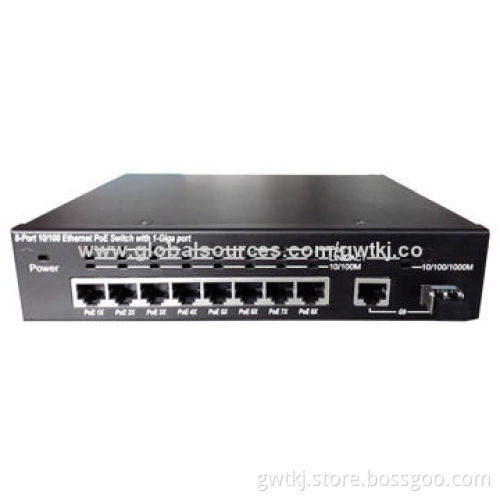 10/100M 8-port PoE switch with 1G SFP optical port and 100/1000M Ethernet uplink port